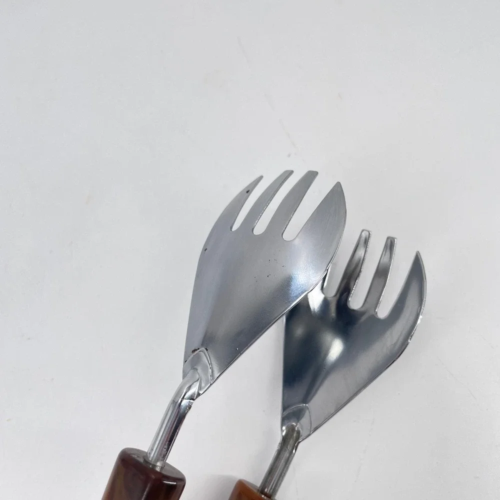 Vtg Bakelite Serving Set‎ Cake Breaker Slicer Tongs faux tortoise shell